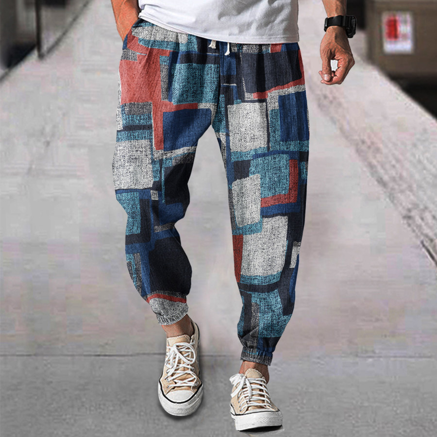 

Men's Linen Western Ethnic Irregular Print Loose Casual Pencil Pants