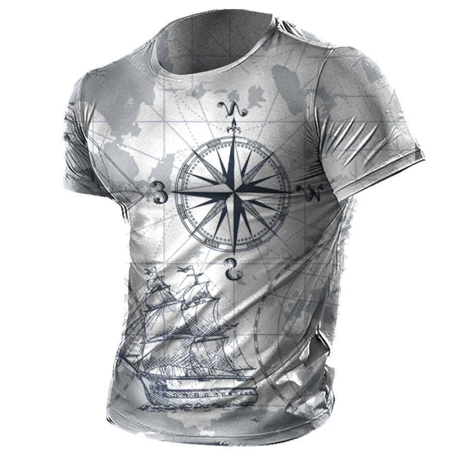 

Men's Vintage Nautical Map Print Short Sleeve Cotton T-Shirt