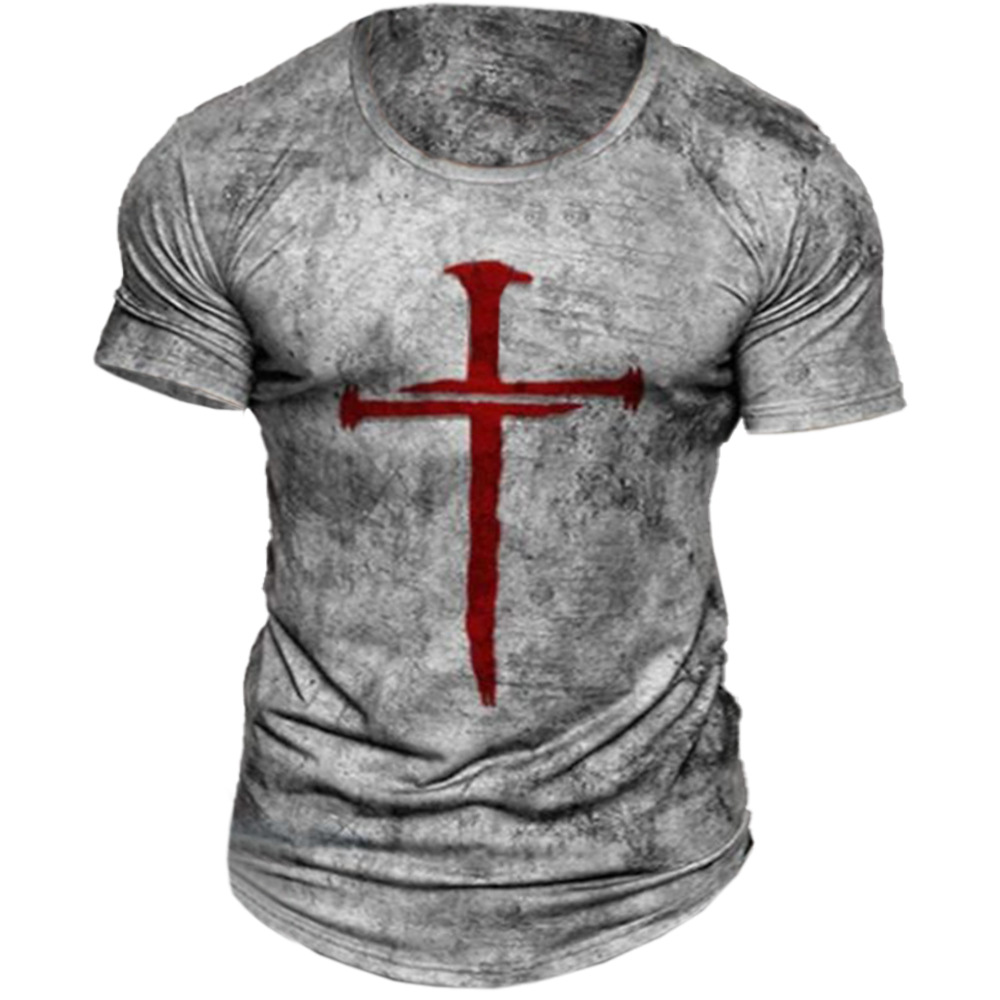 Men's Vintage Cross Print Chic Round Neck T-shirt
