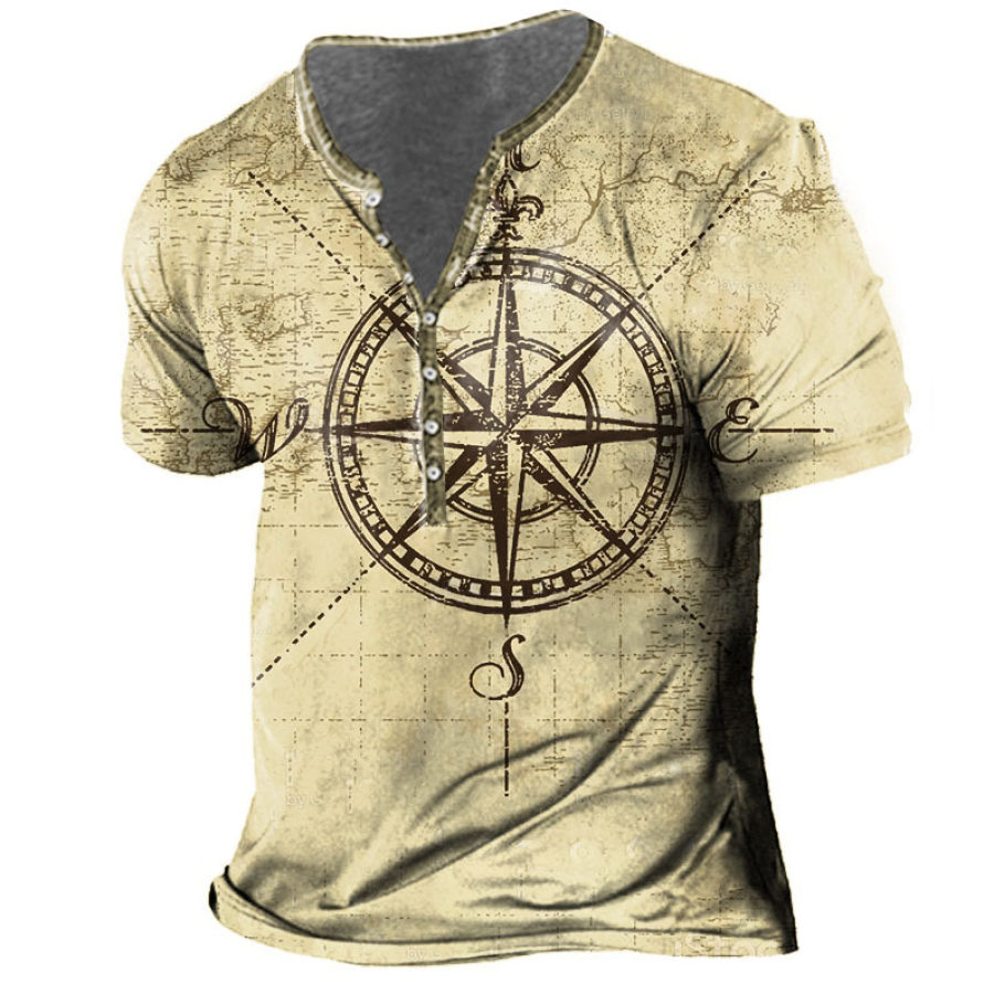 

Men's Vintage Nautical Compass Henley T-Shirt
