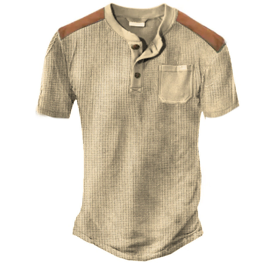 

Men's Outdoor Color Contrast Henley Waffle Short Sleeve T-Shirt