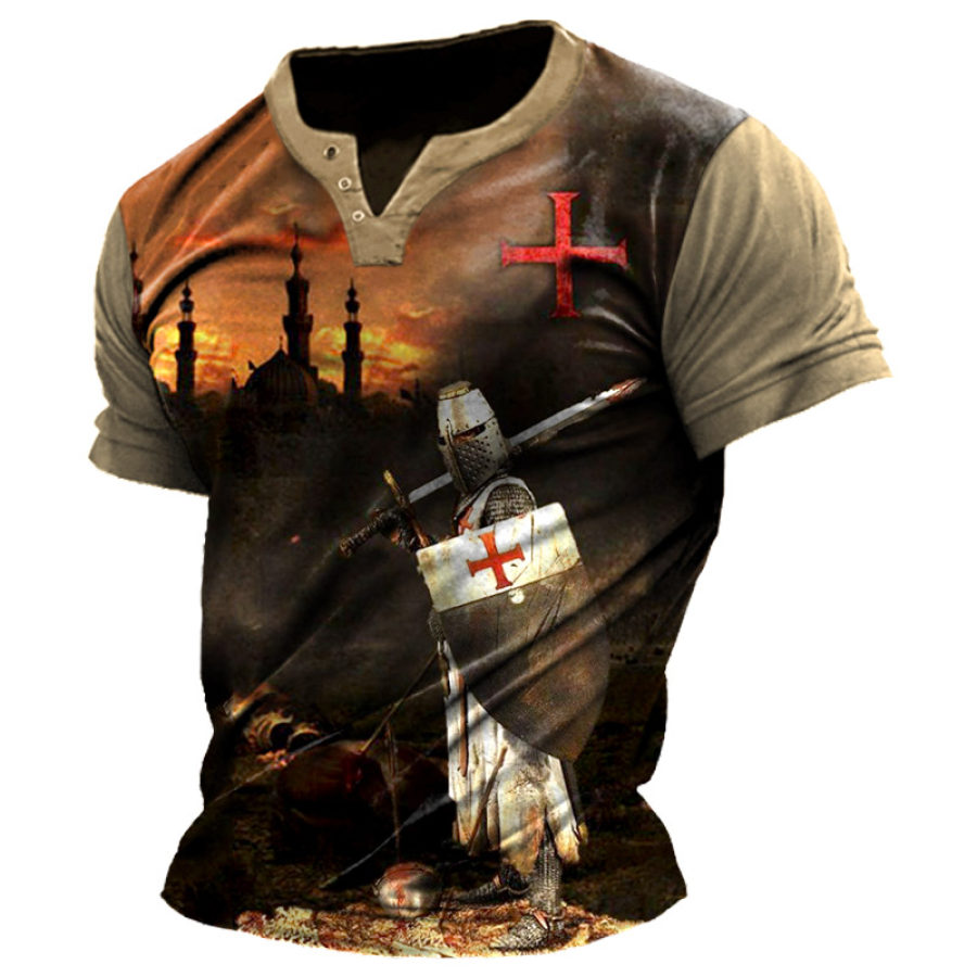 

Men's Vintage Templar Cross Print T-Shirt
