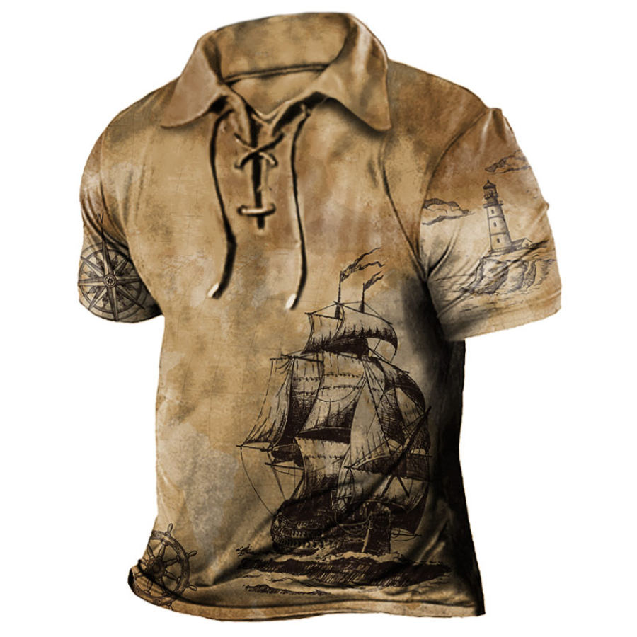 

Men's Outdoor Vintage Nautical Boat Lace-Up T-Shirt