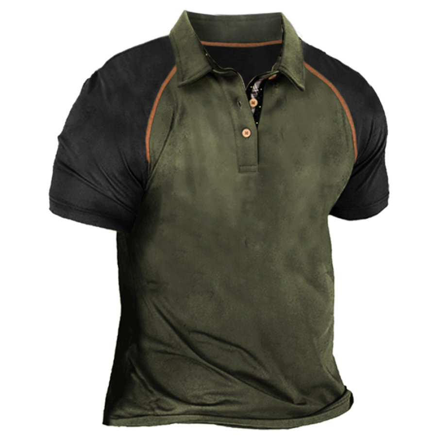 

Men's Vintage Raglan Color Block Polo Neck T-Shirt