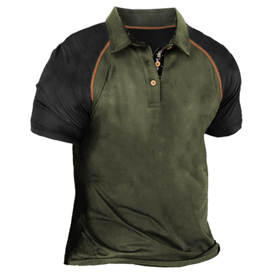 

Herren Vintage Raglan Farbblock-T-Shirt Mit Polokragen