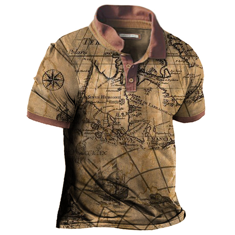 Men's Outdoor Nautical Map Chic Hawaii Vacation Polo Neck T-shirt