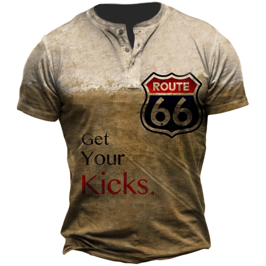 

Men's Vintage Route 66 Road Trip Henley Collar T-Shirt