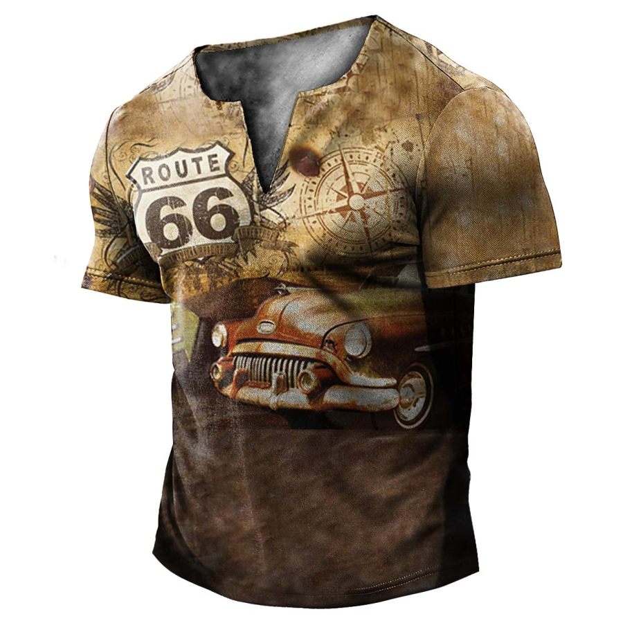 

Men's Vintage Route 66 Road Trip Compass V-neck T-Shirt