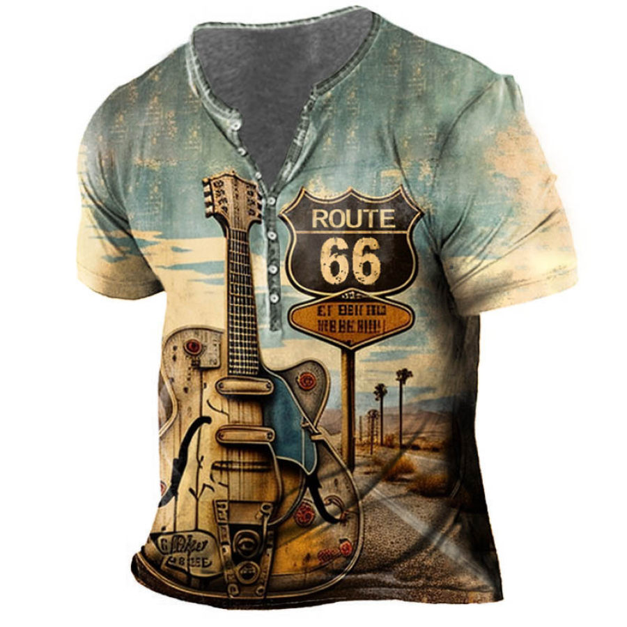 

Мужская винтажная футболка Route 66 Guitar Henley