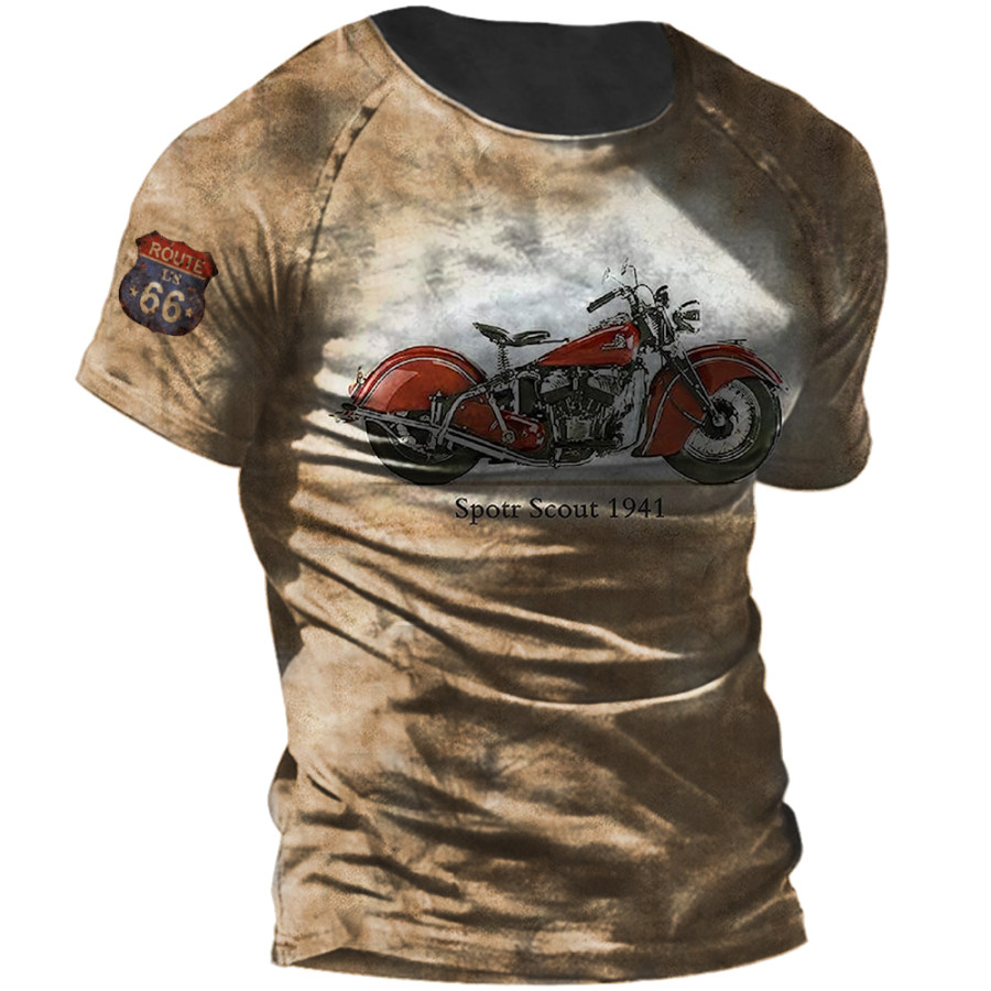 

Men's Vintage Motorcycle Route 66 Print T-Shirt