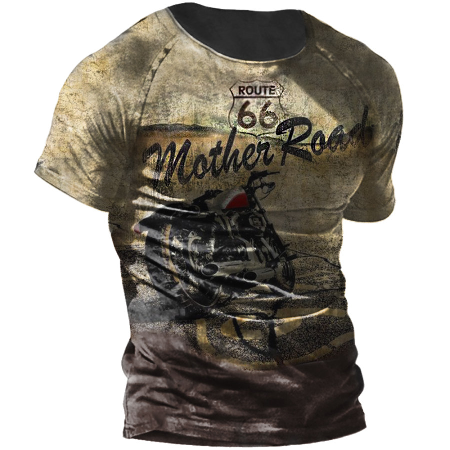 

Men's Vintage Motorcycle Route 66 Print T-Shirt