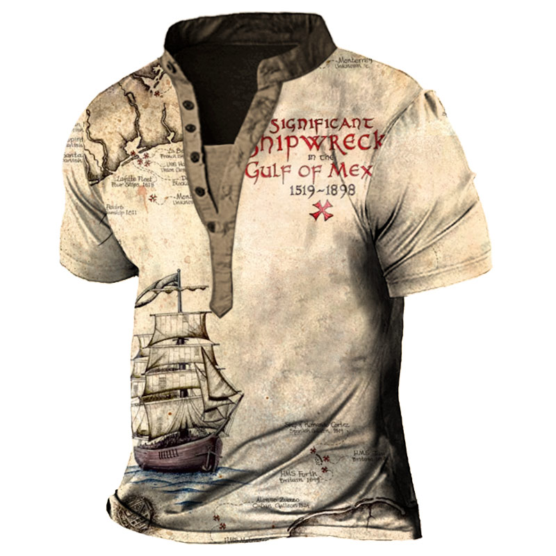 Men's Outdoor Vintage Nautical Chic Henley T-shirt