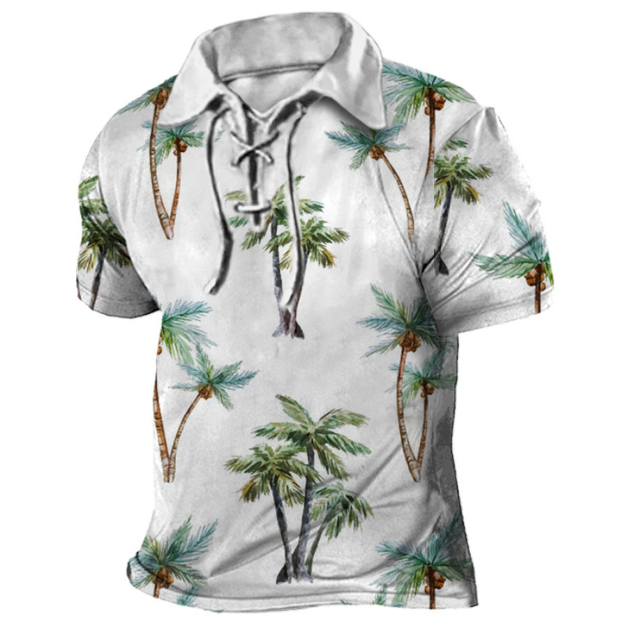 

Men's Outdoor Coconut Beach Casual Lace-Up T-Shirt
