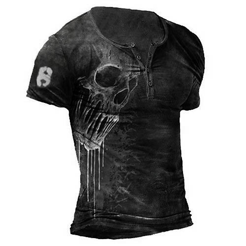 Men's Vintage Skull Henley Chic T-shirt