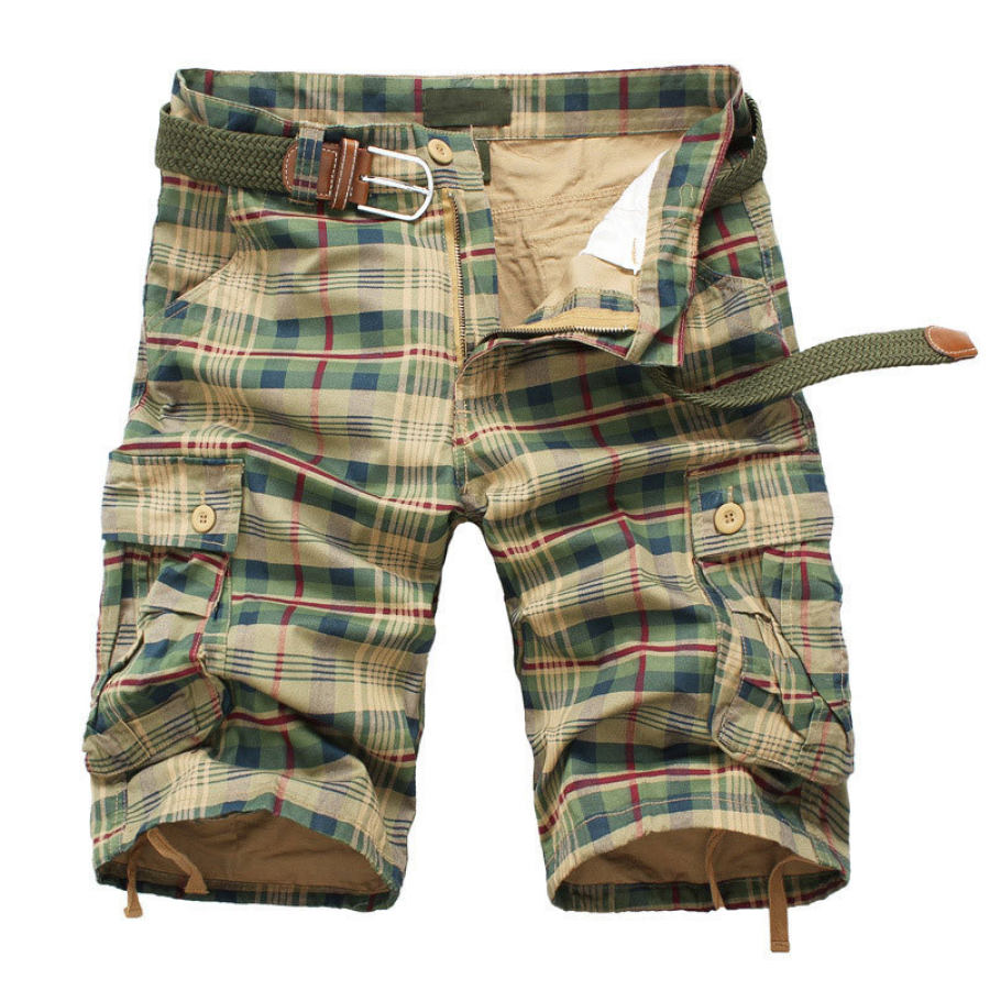 

Men's Plaid Vintage Pocket Outdoor Shorts
