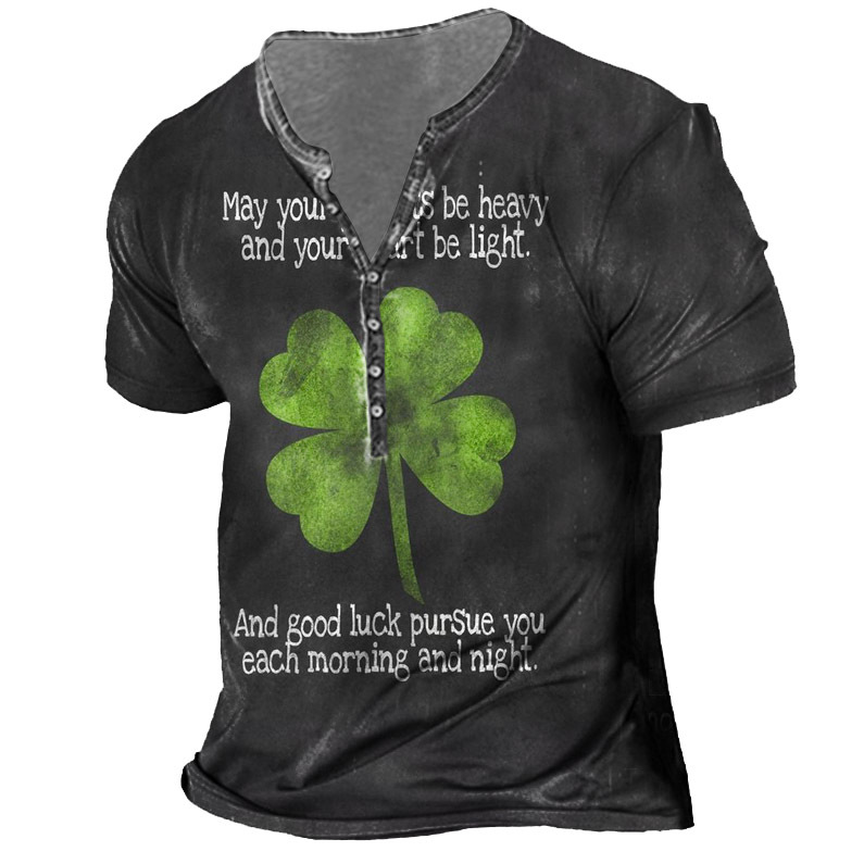 Men's St. Patrick's Day Chic Good Luck Clover Print Henley T-shirt