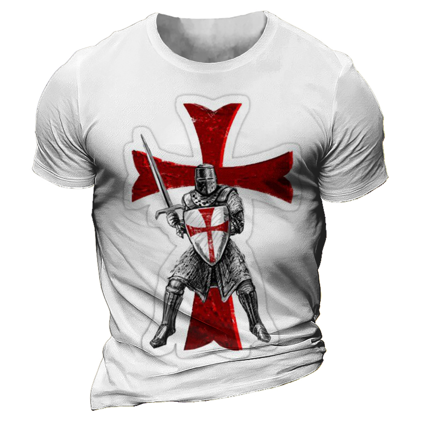 Men's Cross Warrior Print Chic Round Neck Short Sleeve T-shirt