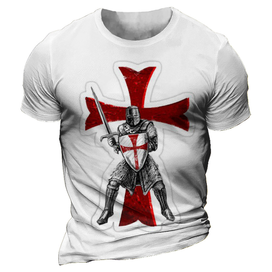

Men's Cross Warrior Print Round Neck Short Sleeve T-Shirt