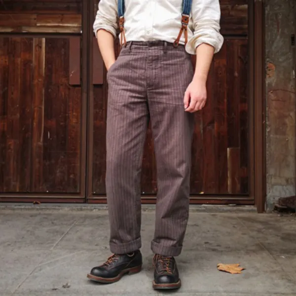 Men's Vintage French Striped Pepper And Salt Striped Cargo Pants - Ootdyouth.com 
