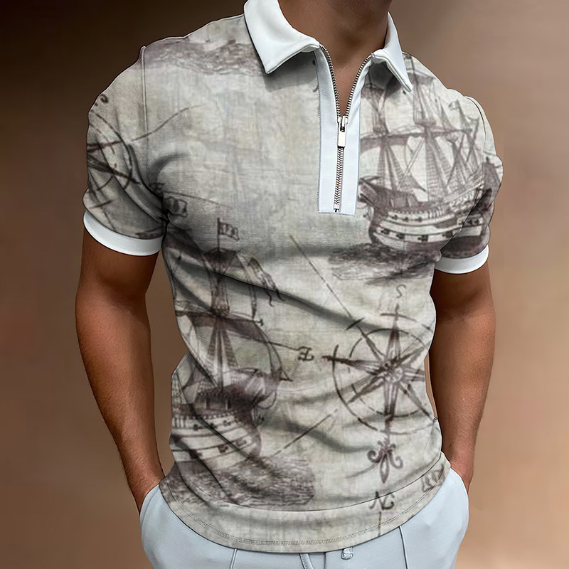 Men's Outdoor Casual Nautical Print Chic Polo T-shirt