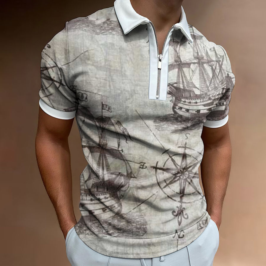 

Men's Outdoor Casual Nautical Print Polo T-Shirt