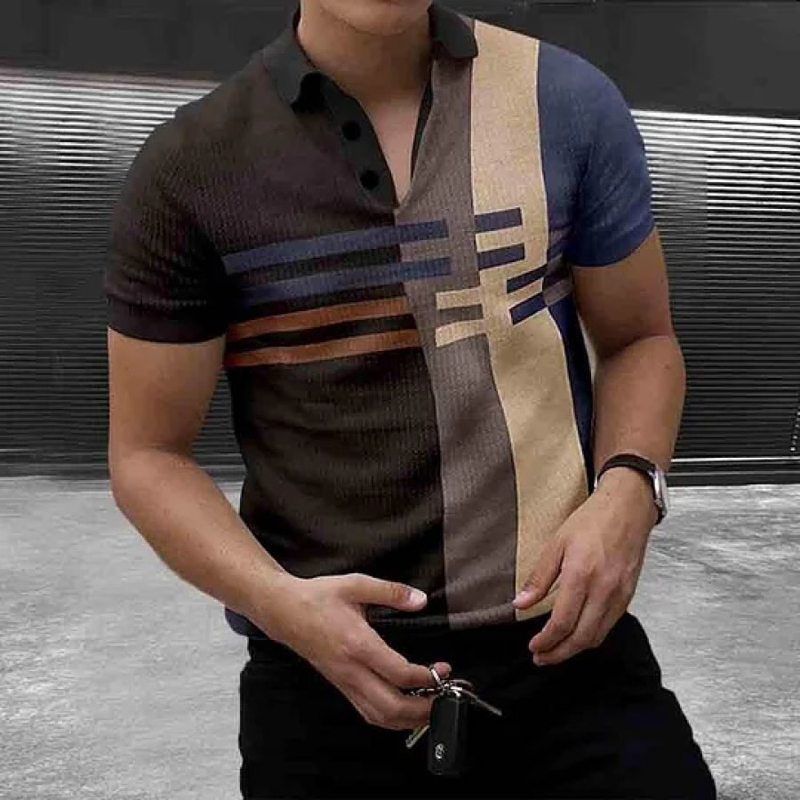 

Men's Casual Button Down Color Patchwork Polo Shirt