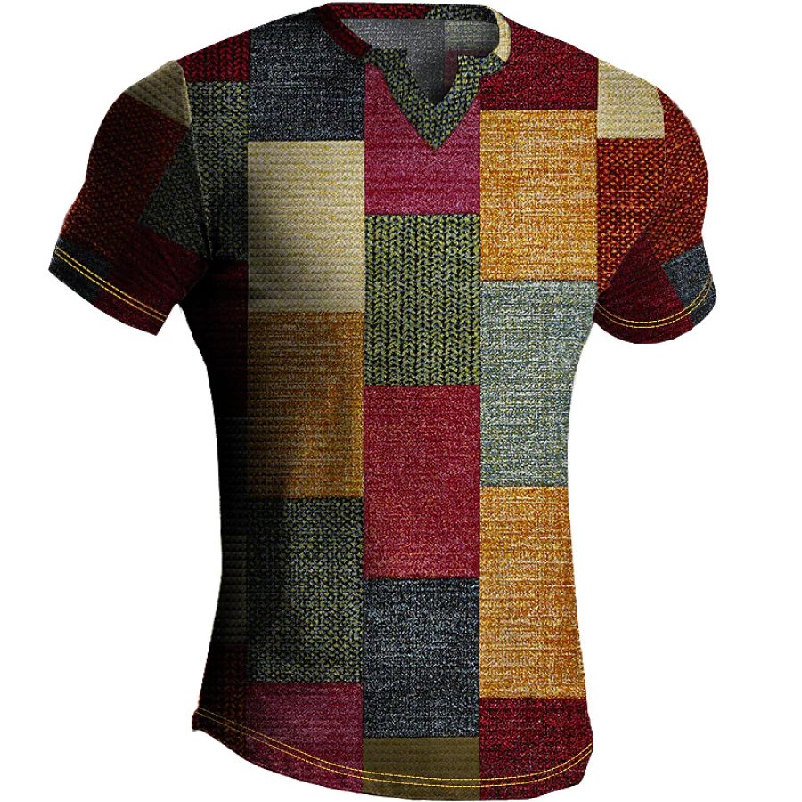 

Men's Outdoor Plaid / Check Graphic Printed Waffle V-neck T-shirt