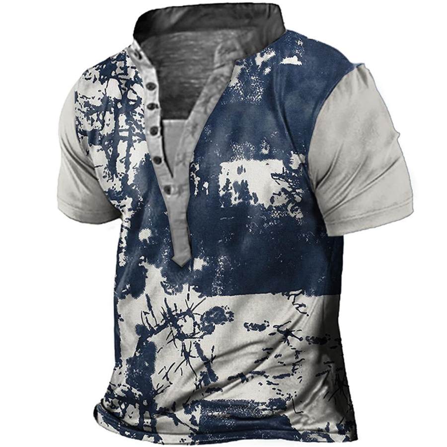

Men's Tie Dye Beach Print Henley T-Shirt