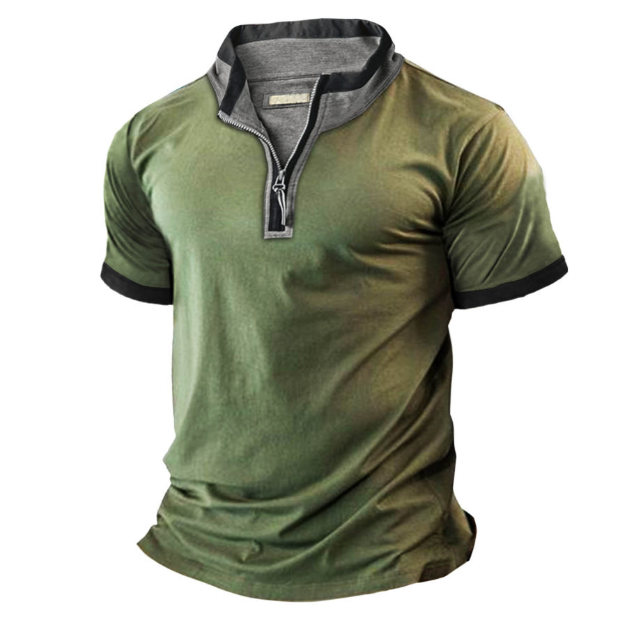 

Men's Outdoor Tactical Contrast Zip Stand Collar T-Shirt