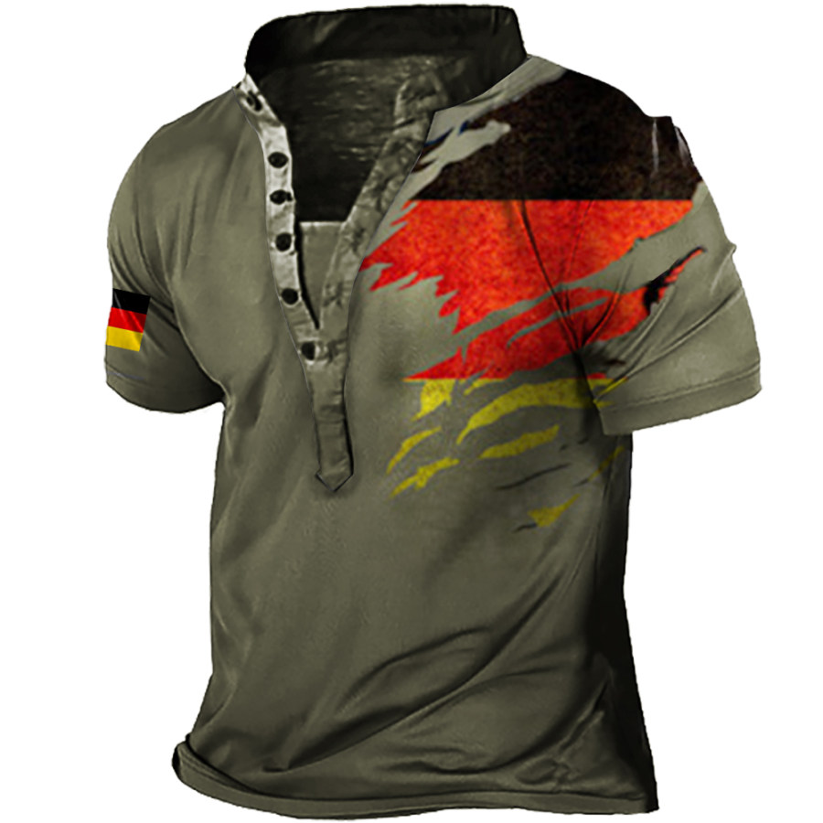 

Men's Vintage German Tlag Henley Stand Collar T-Shirt