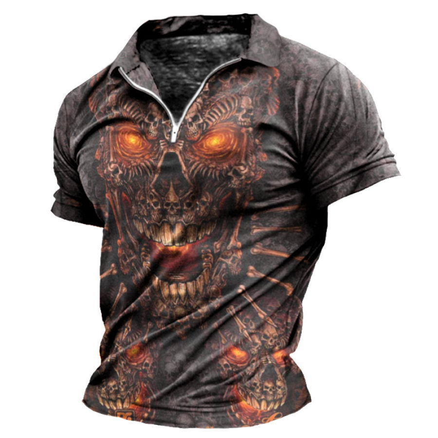 

Men's Outdoor Skull Print Short Sleeve Quarter Zip T-Shirt