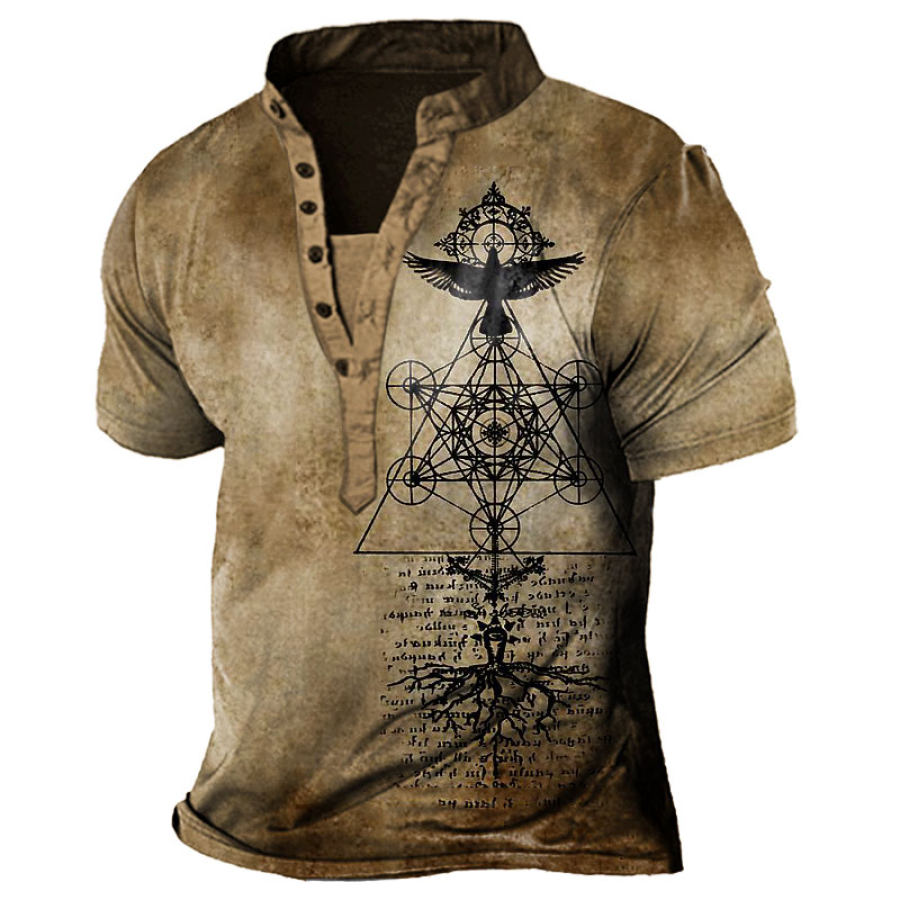 

Men's Vintage Outdoor Peace Dove Graphic Short Sleeve Henley T-Shirt