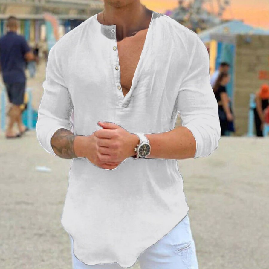 

Men's Linen Solid Color Button-down Summer Beach Shirt