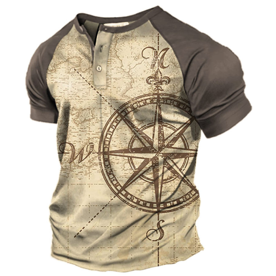 

Men's Vintage Compass Map Print Henley T-Shirt