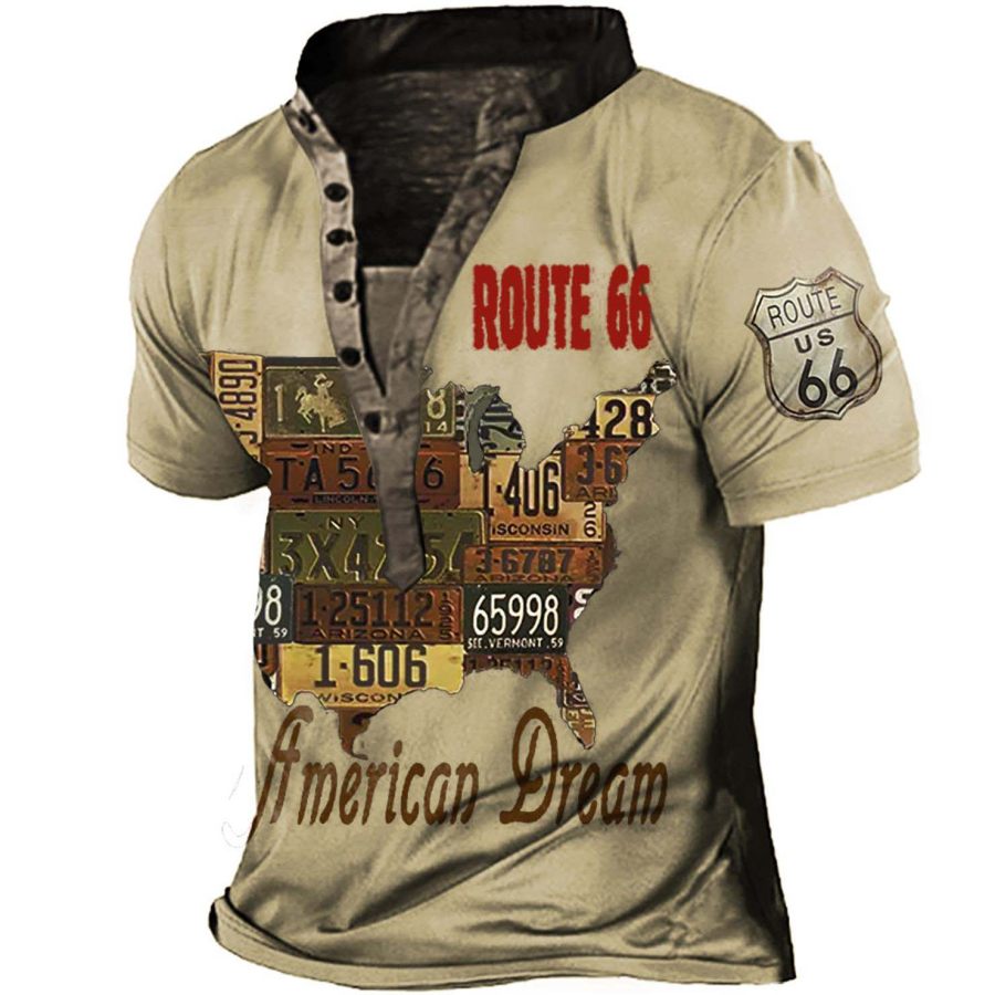 

Men's Vintage Route 66 Print Henley T-Shirt