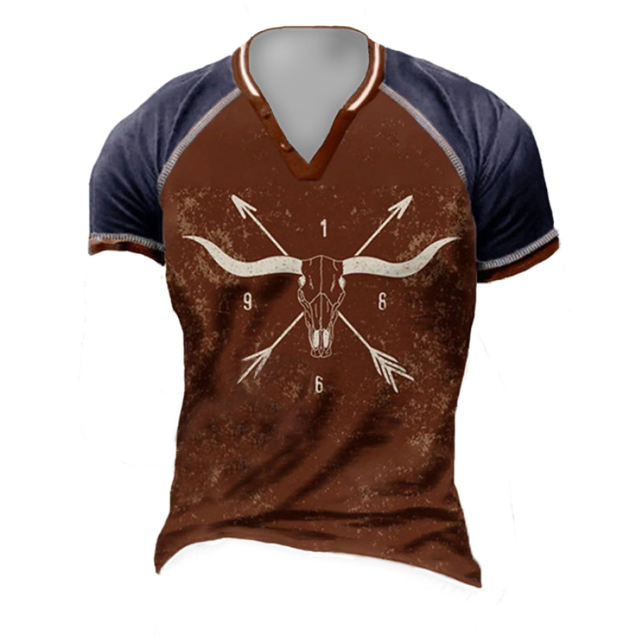 

Mens Retro 1986 Outdoor V-neck Button Short Sleeve Tee