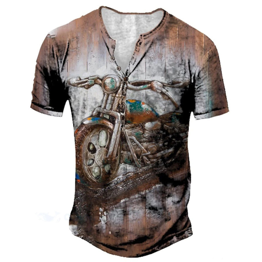 

Men's Outdoor Vintage Mtorcycle Graphic V-neck Henley T-Shirt