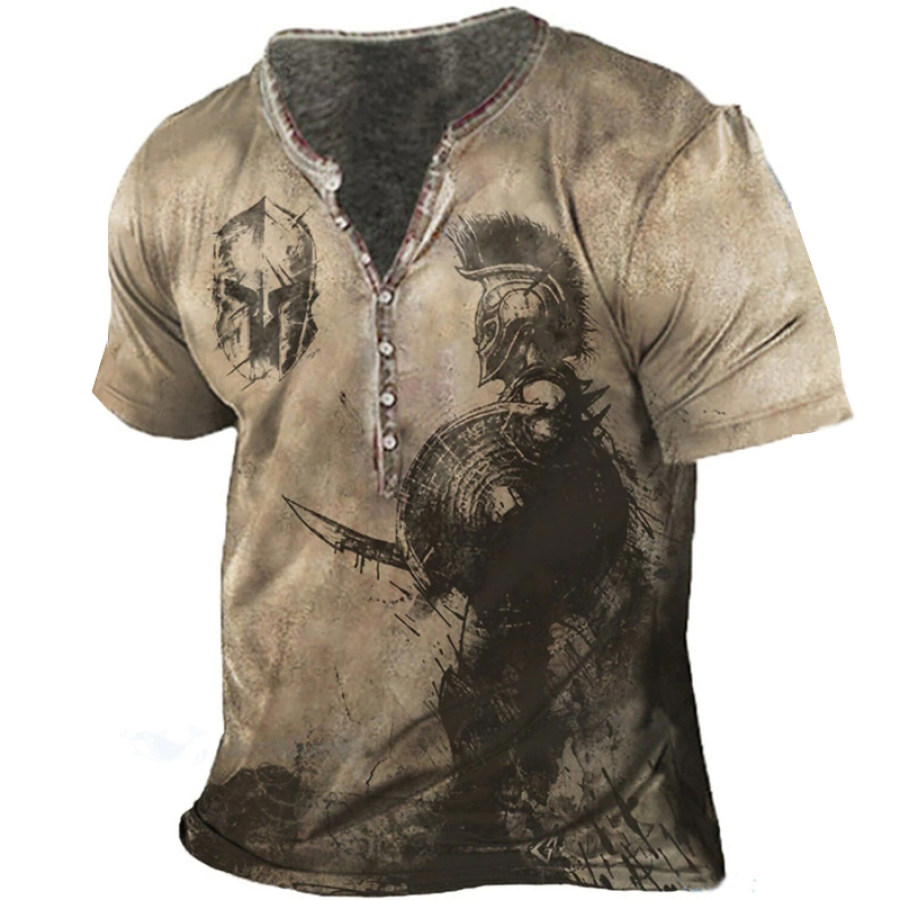 

Men's Vintage Crusades Printed Henley Collar T-Shirt