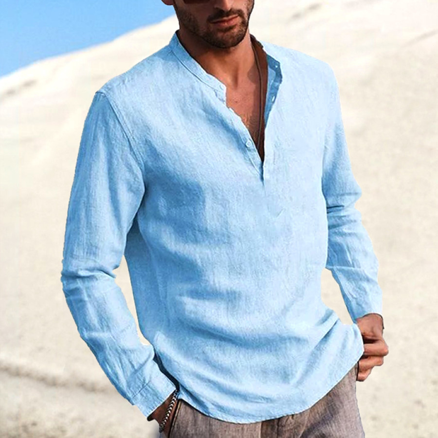 

Men's Linen Henley Collar Long Sleeve Casual Shirt