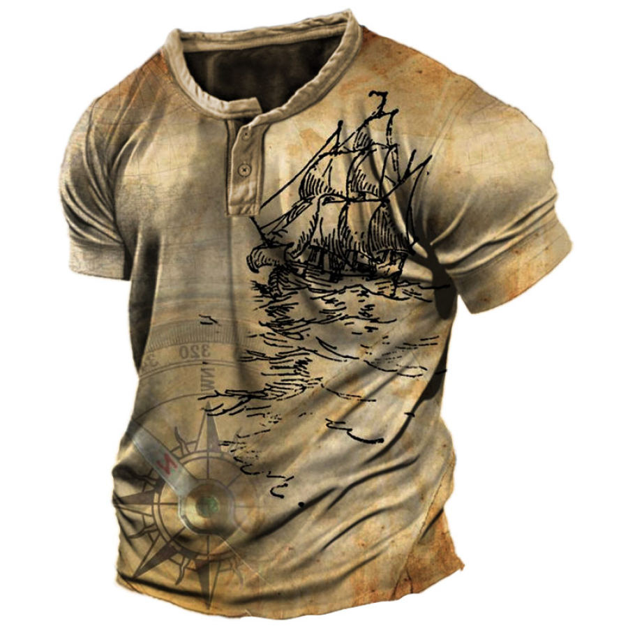 

Men's Outdoor Retro Nautical Pencil Print T-Shirt