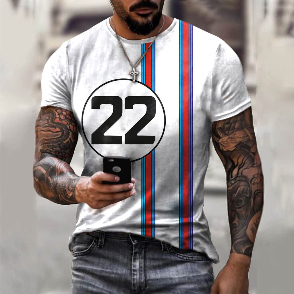 Men's Outdoor Racing Stripe Print Chic T-shirt
