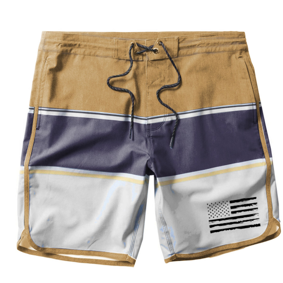 

Men's Vintage Colorblock American Flag Print Board Shorts