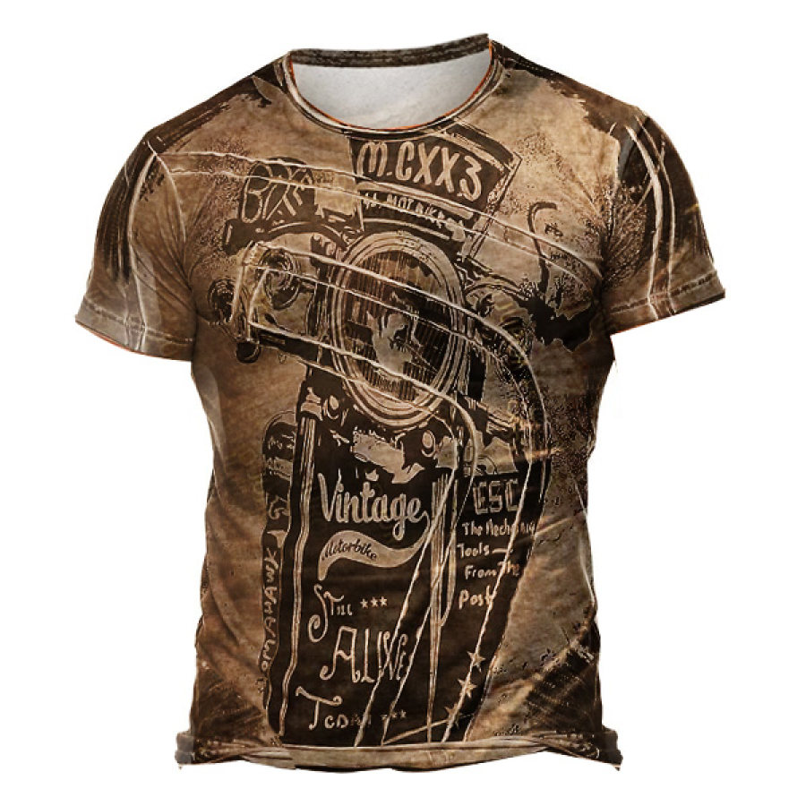 

Men's Vintage Motorcycle Print Short Sleeve T-Shirt