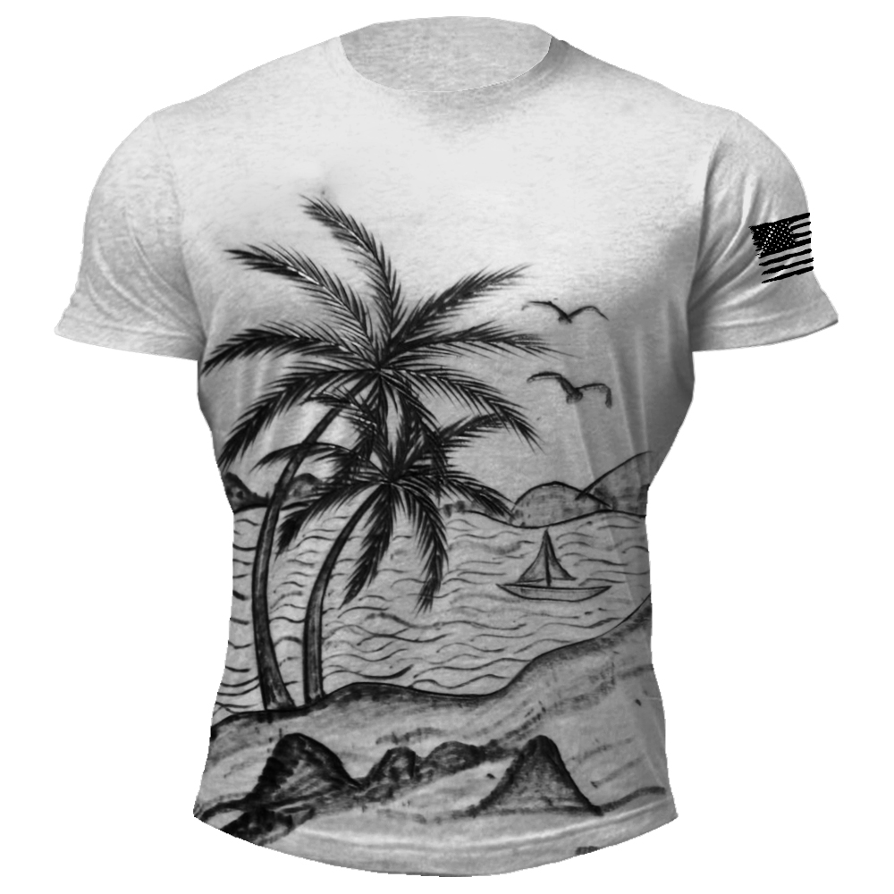 Men's Vintage Summer Coconut Chic Tree Print T-shirt