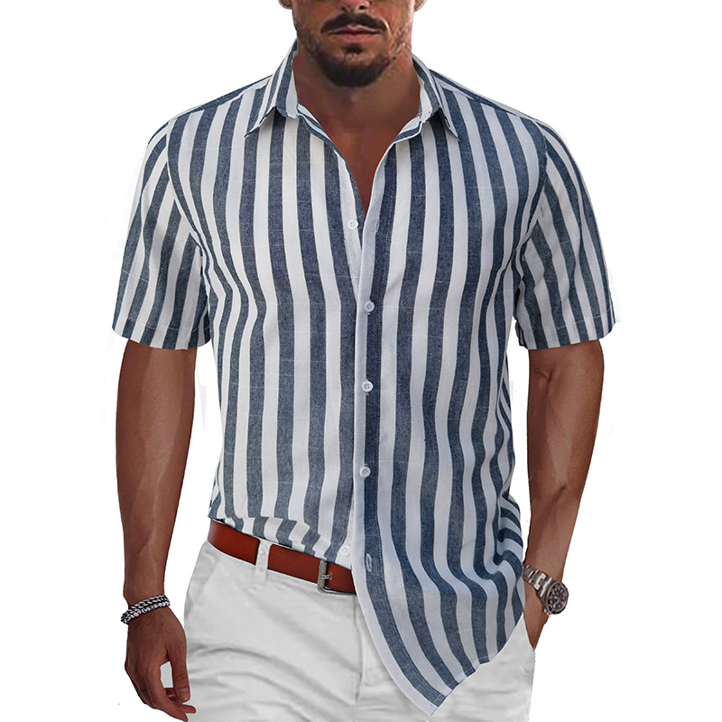Men's Vintage Hawaiian Beach Chic Vacation Stripe Shirt