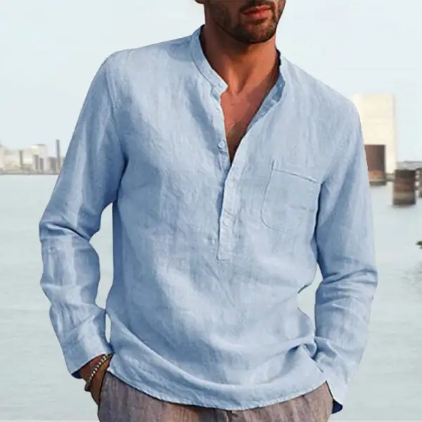 Men's T-Shirts Men's Shirt Linen Shirt Maroon Shirt Solid Color V Neck White Black Gray Wine Army Green Long Sleeve Daily Vacation Tee gray white wine red Autumn Winter Spring  - Cotosen.com