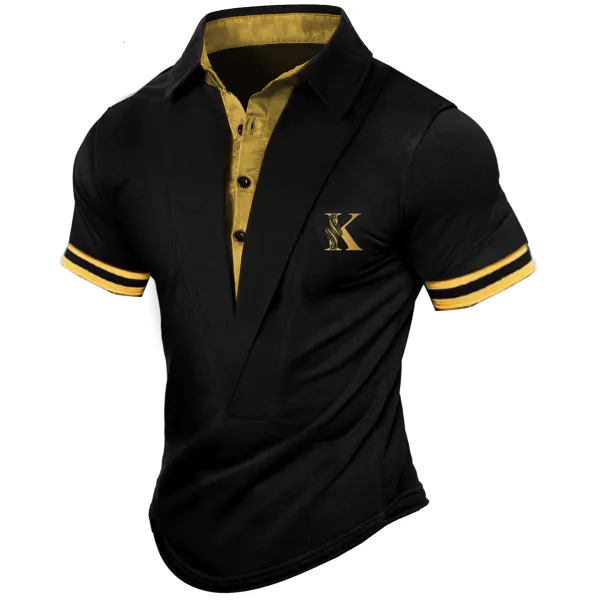 Men's Outdoor Fashion K Chic Retro Casual Shirt Collar Short Sleeve T-shirt