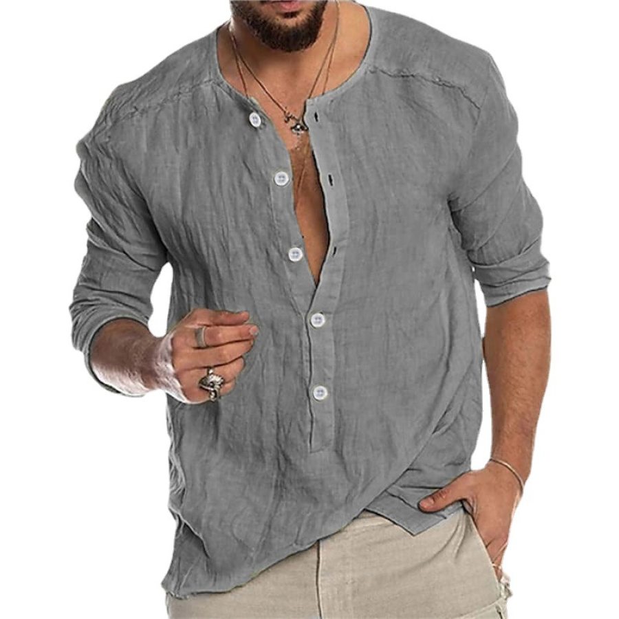 

Men's Solid Color Casual Long Sleeve Cotton Linen Shirt
