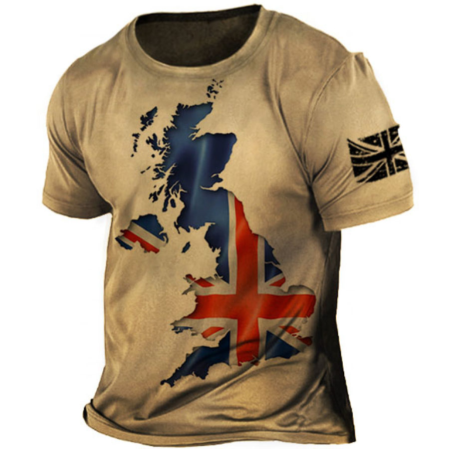 

Camiseta Masculina Com Estampa De Mapa Da Bandeira Britânica Vintage Ao Ar Livre