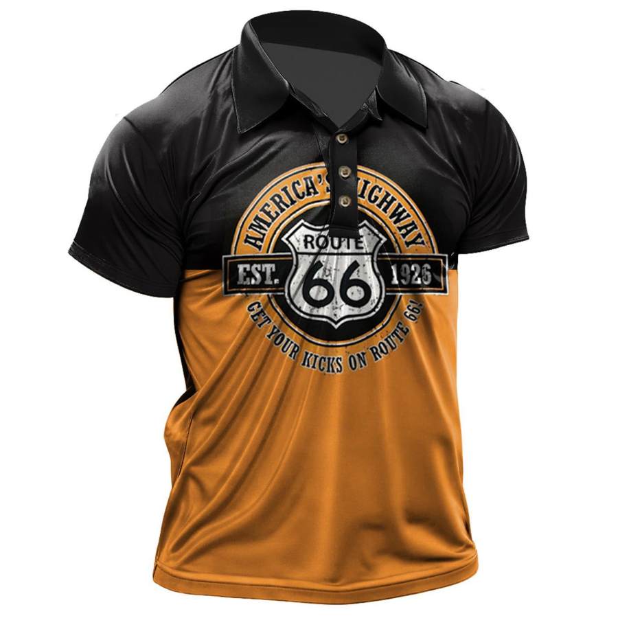 

Camiseta Polo Masculina Vintage Com Estampa Route 66